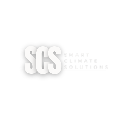 White “SCS” logo with faint “Smart Climate Solutions” text on a light background