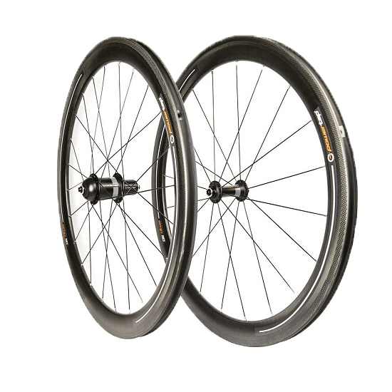 A pair of bicycle wheels on a white background