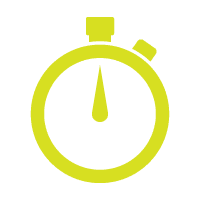 A green and white icon of a stopwatch on a white background.