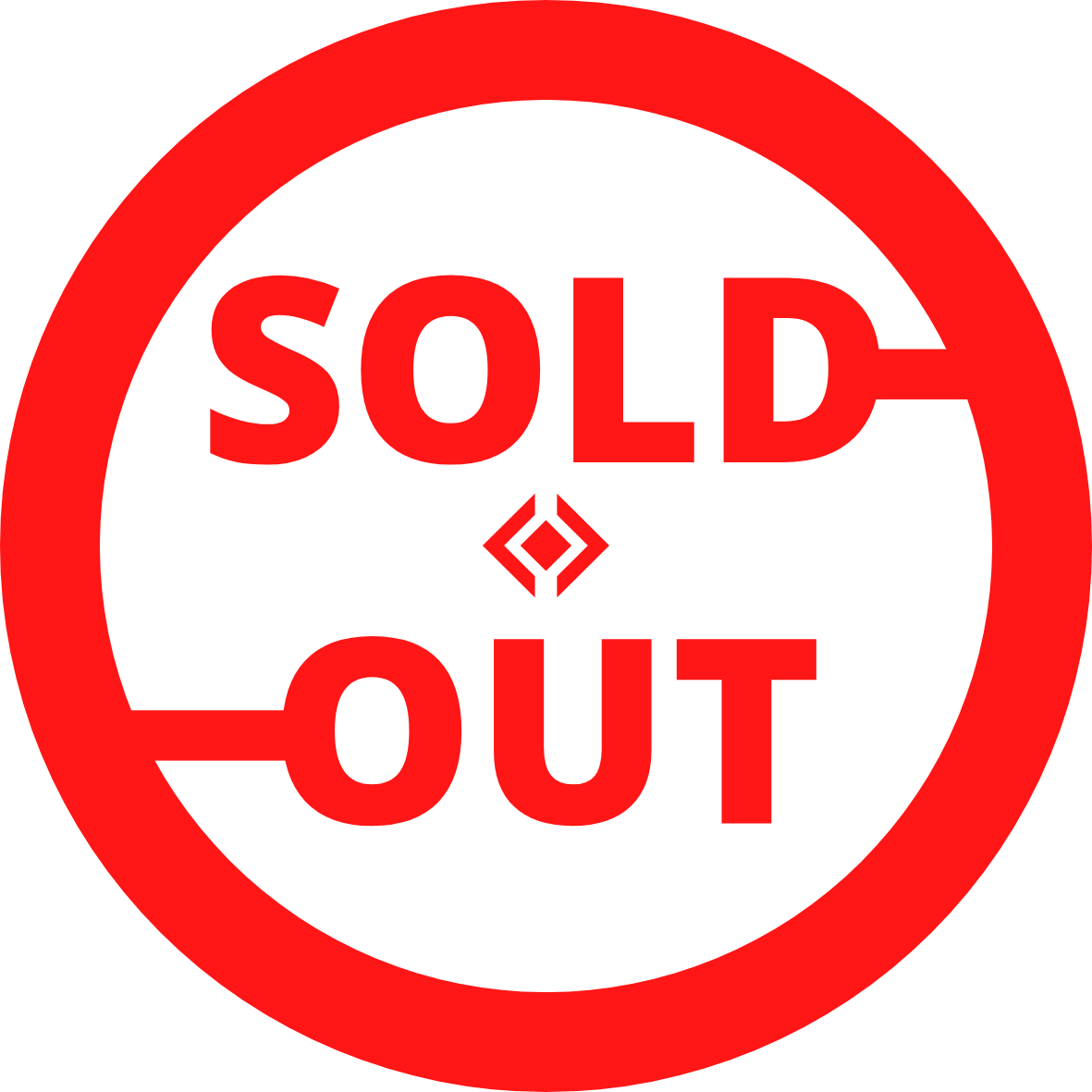 A red sold out sign on a white background
