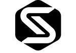 A black and white logo with the letter s in a hexagon.