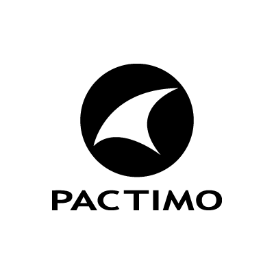 A black and white logo for pactimo with an arrow in a circle.