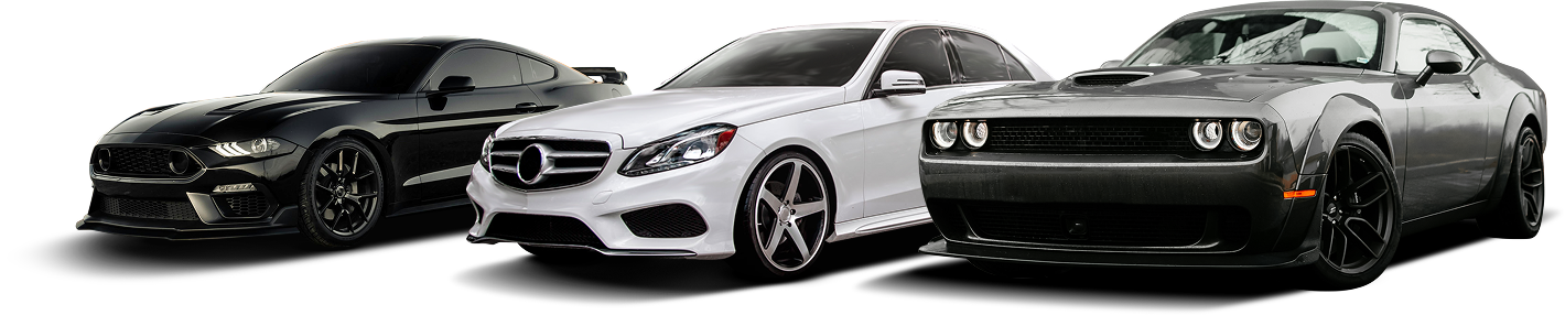 Three cars, black, white, and gray, side by side against a white background. | Crutcher's Auto Repair