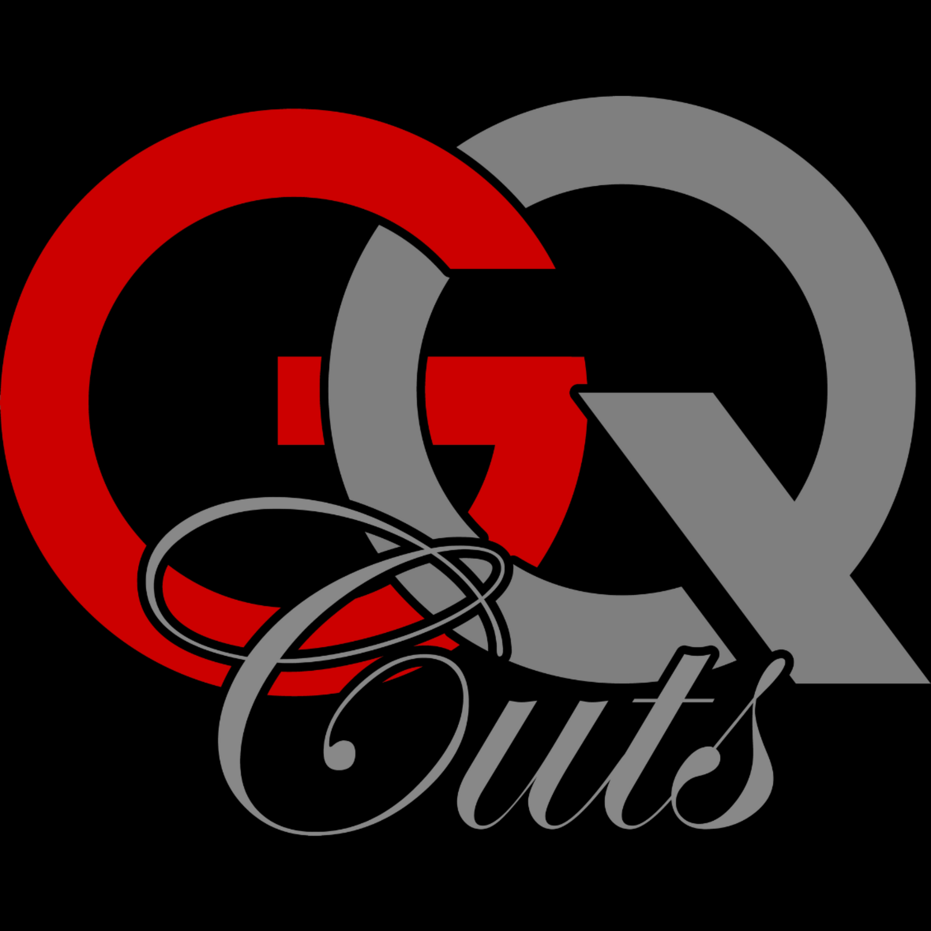 GQ Cuts logo: Red and gray interlocking 