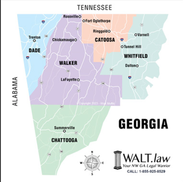 A map of tennessee and georgia with walt law on the bottom