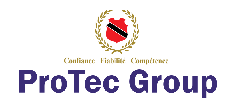 A logo for protec group with a shield and laurel wreath
