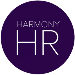 A logo for harmony hr in a purple circle