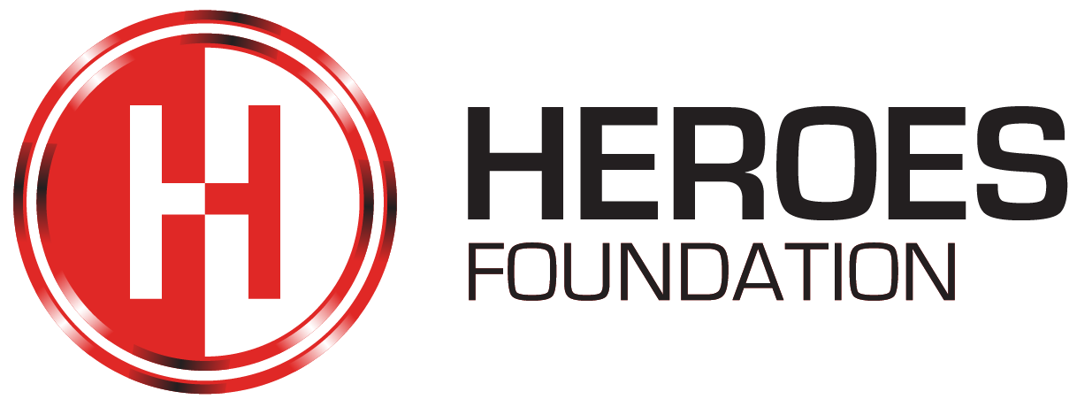 The logo for the heroes foundation is a red and white circle.