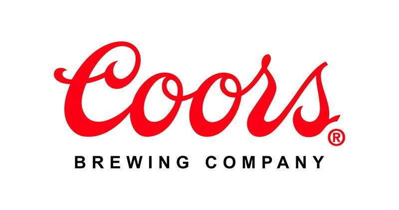 The coors brewing company logo is red and white on a white background.