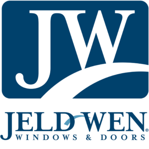 A blue logo for jeld wen windows and doors