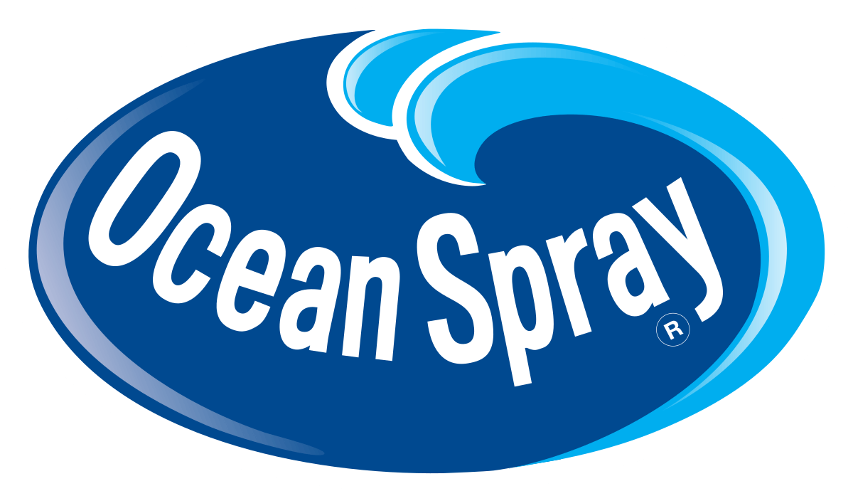 A blue ocean spray logo with a wave on it