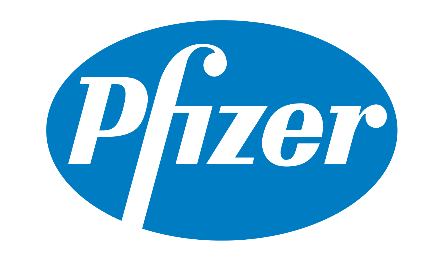 A blue pfizer logo on a white background