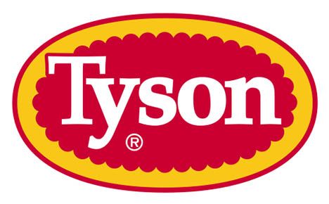 The tyson logo is a red and yellow oval.