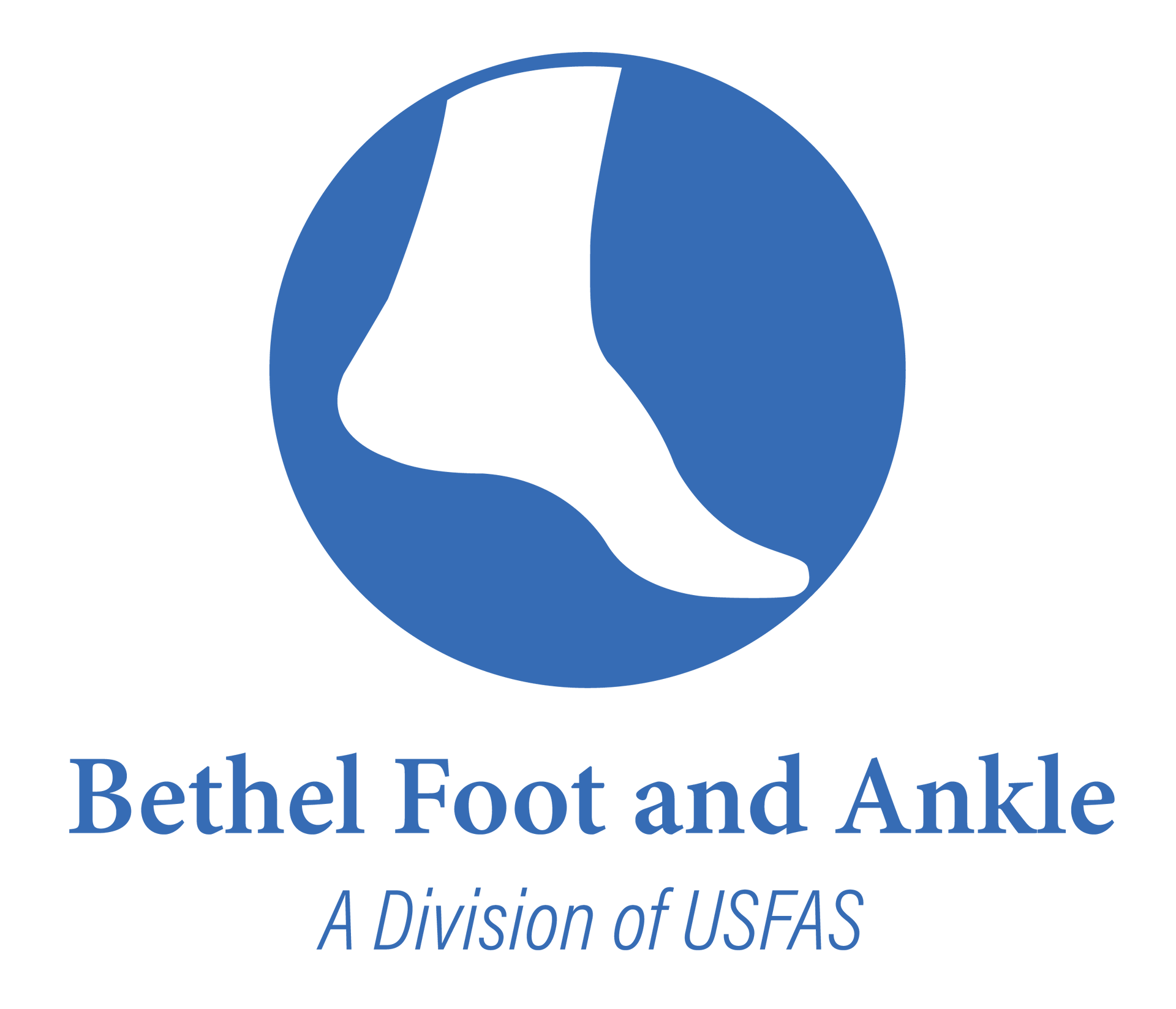 Blue circle with white foot silhouette; text: 