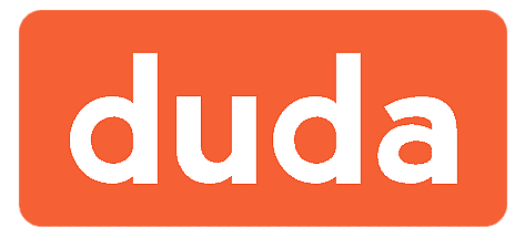 the logo for duda is orange and white on a white background .