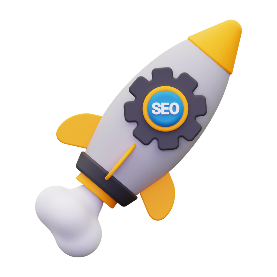 a rocket with a gear and the word seo on it .