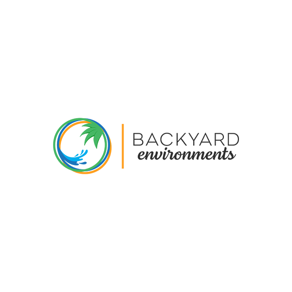 a logo for a company called backyard environments .