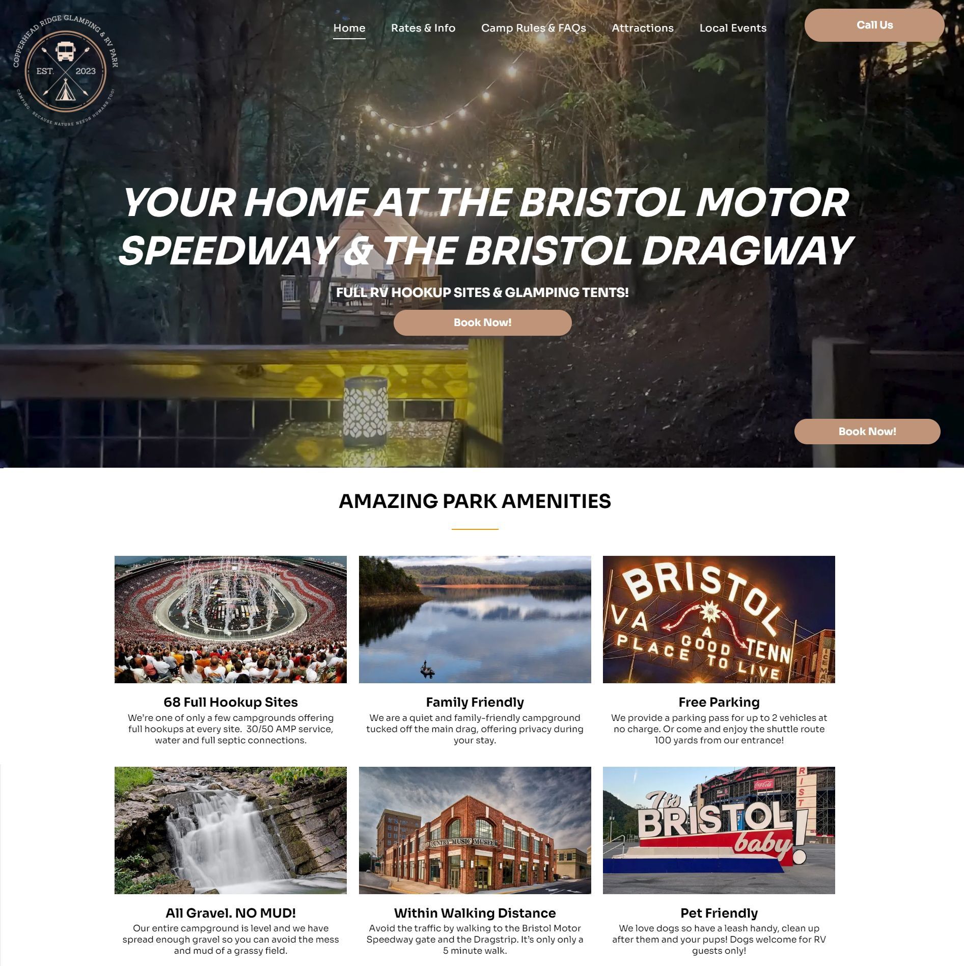 a screenshot of the website for the bristol motor speedway and the bristol dragway