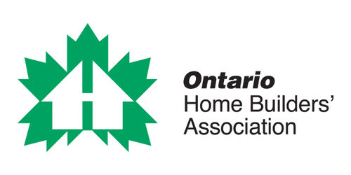 Ontario Home Builders' Association logo: green maple leaf framing a white house graphic, text reads "Ontario Home Builders' Association."