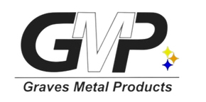 The logo for graves metal products is black and white