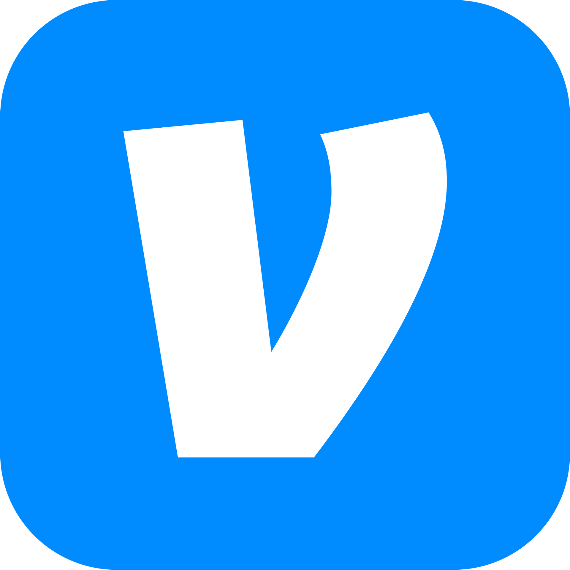 A blue square with a white letter v on it