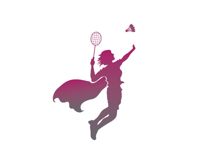 A silhouette of a woman in a cape holding a badminton racket.