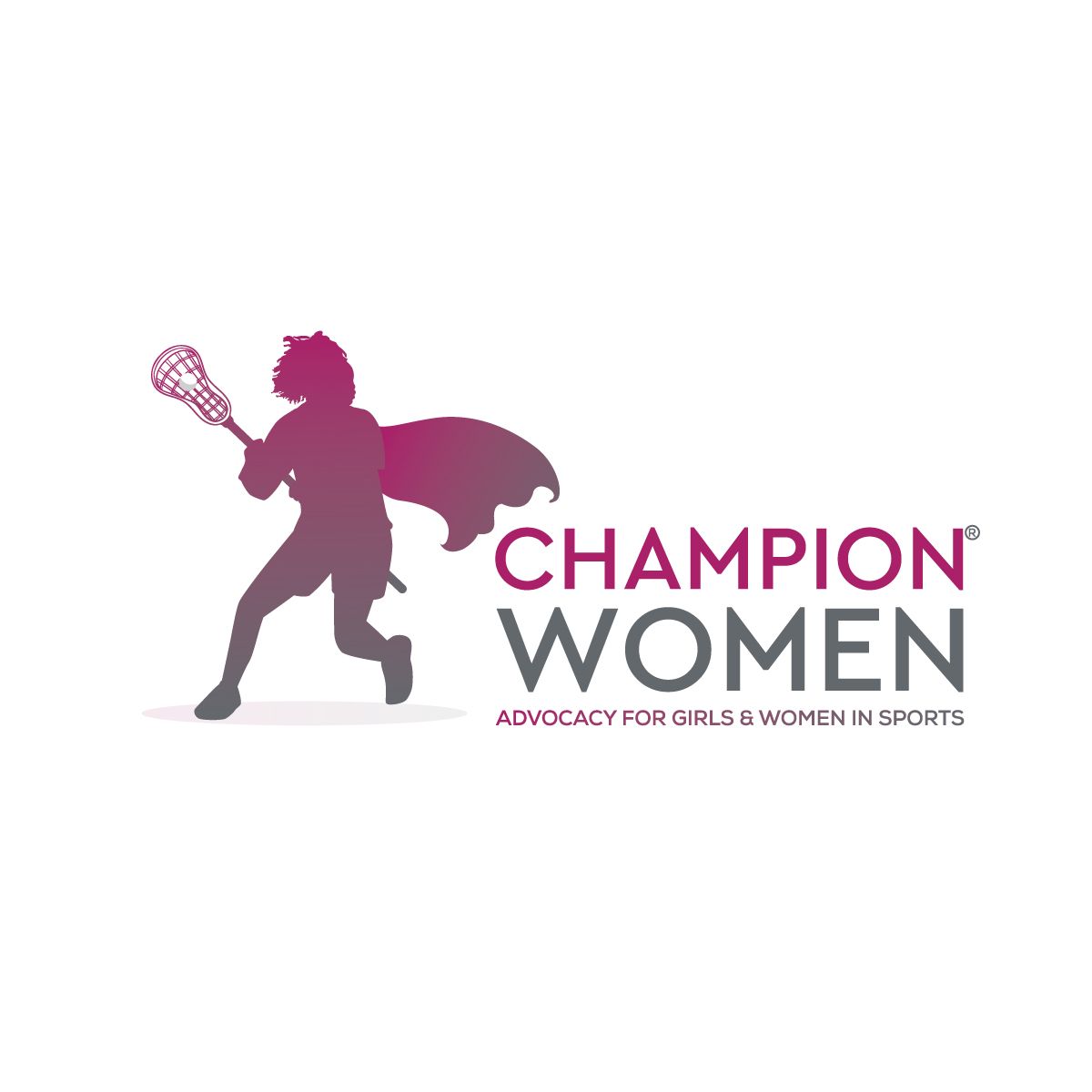 The logo for champion women is a silhouette of a woman holding a lacrosse stick.