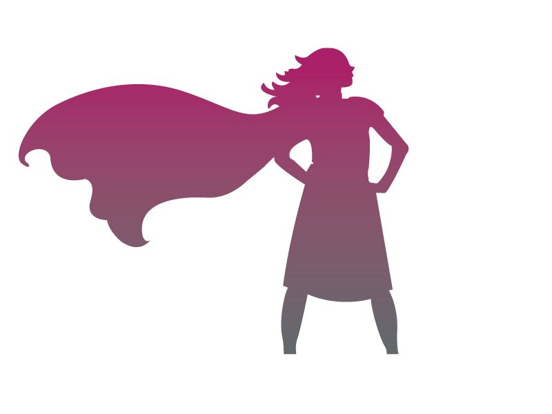 A silhouette of a woman wearing a cape.