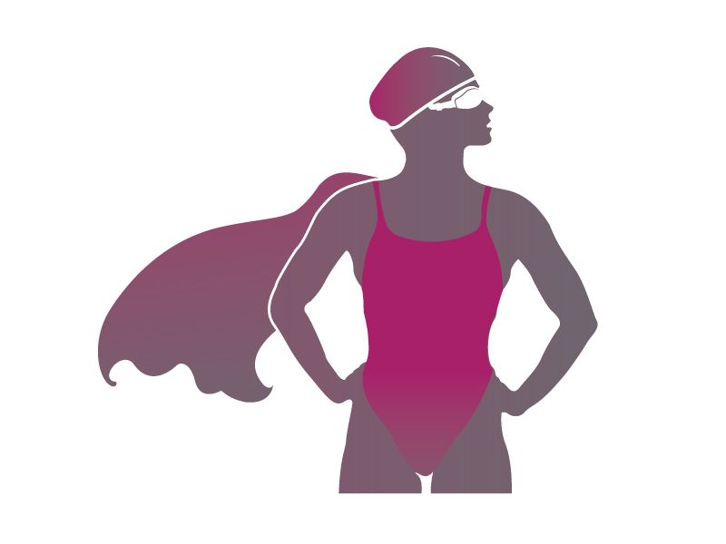 A silhouette of a woman in a bathing suit and cape.