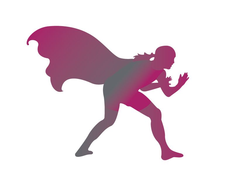A silhouette of a woman in a cape running.