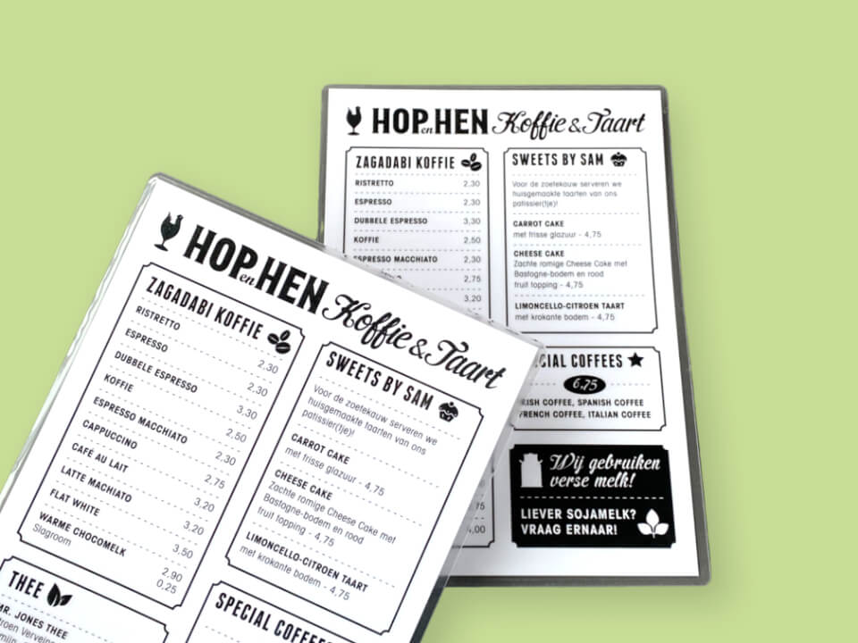 menukaart geplastificeerd