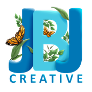 A logo for jb creative with a butterfly and leaves