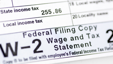Close-up of a W-2 tax form showing