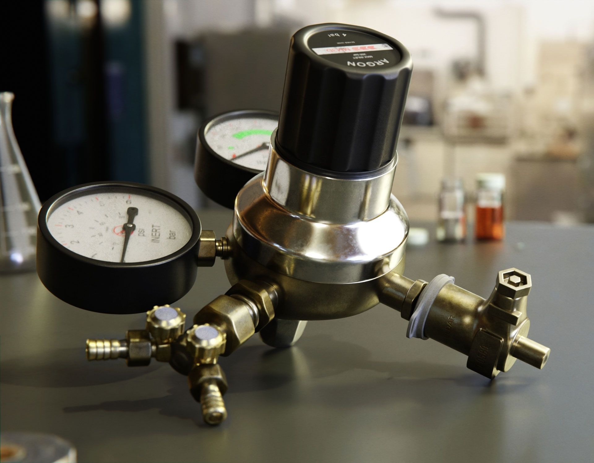 A close up of a pressure gauge on a table