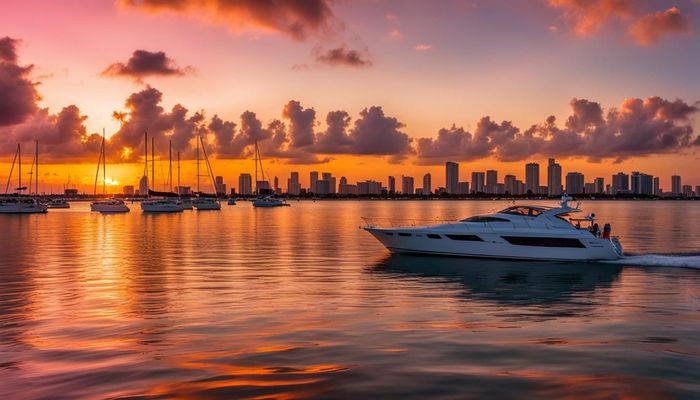 Downtown Miami lights up during the Sunset Tour, you will also have the opportunity to see the Miami River during your Miami Sunset Cruise.