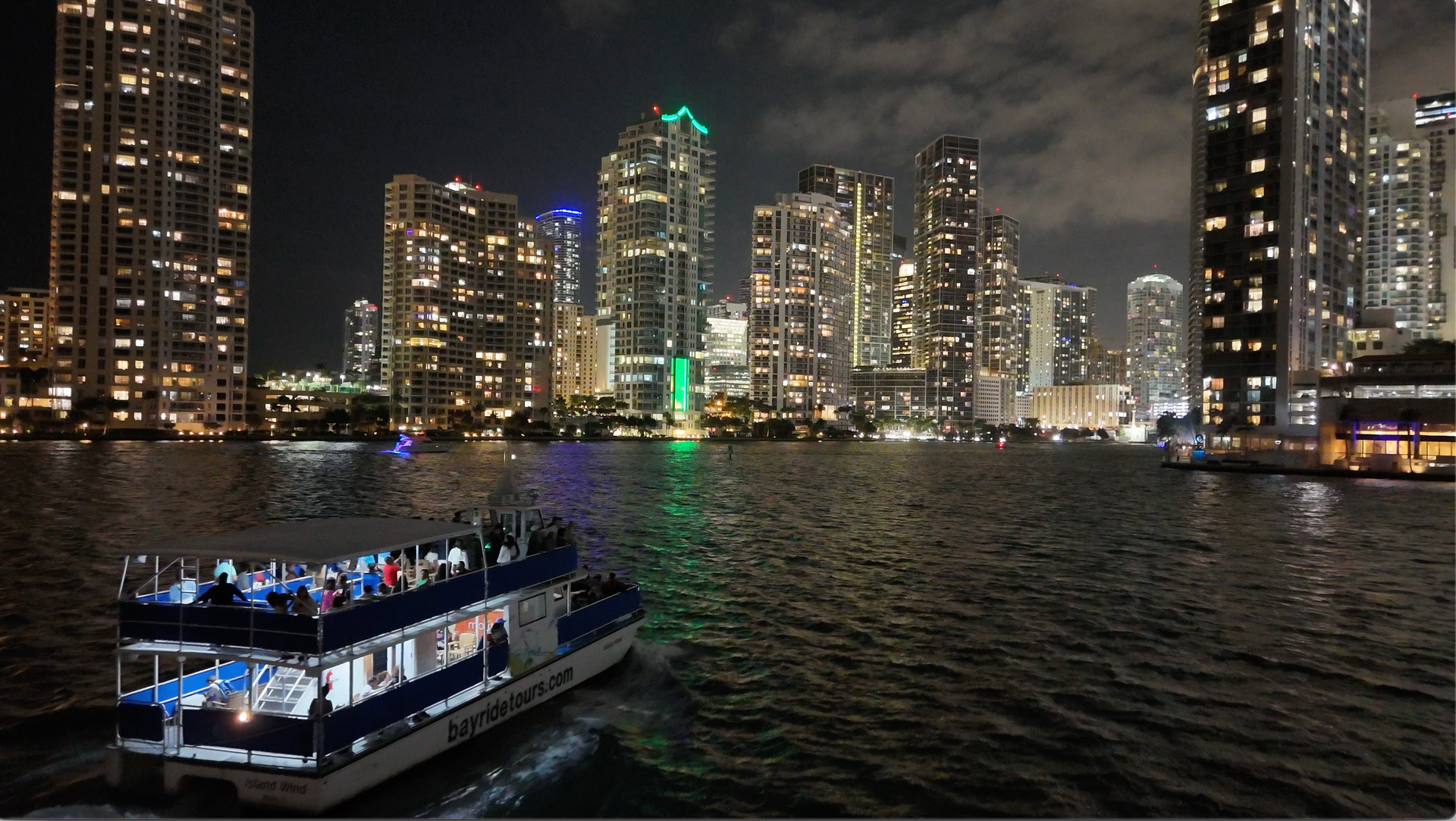 The Miami Night Cruise going into the Miami River, last stop before going back to Bayside Marketplace.