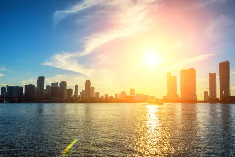 Views of the sunset on the water during a Miami sunset boat cruise.