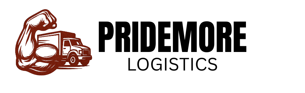 A logo for pridemore logistics with a fist and a truck