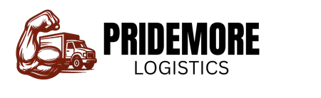 A logo for pridemore logistics with a fist and a truck