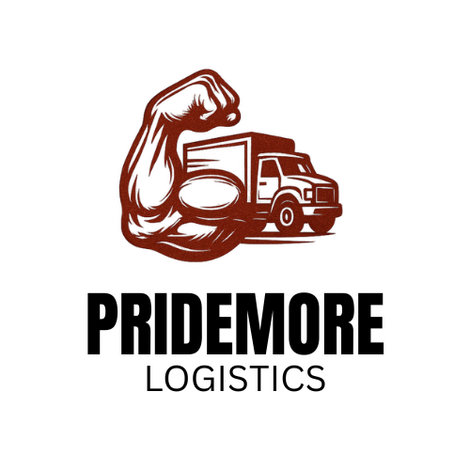 A logo for pridemore logistics with a fist and a truck
