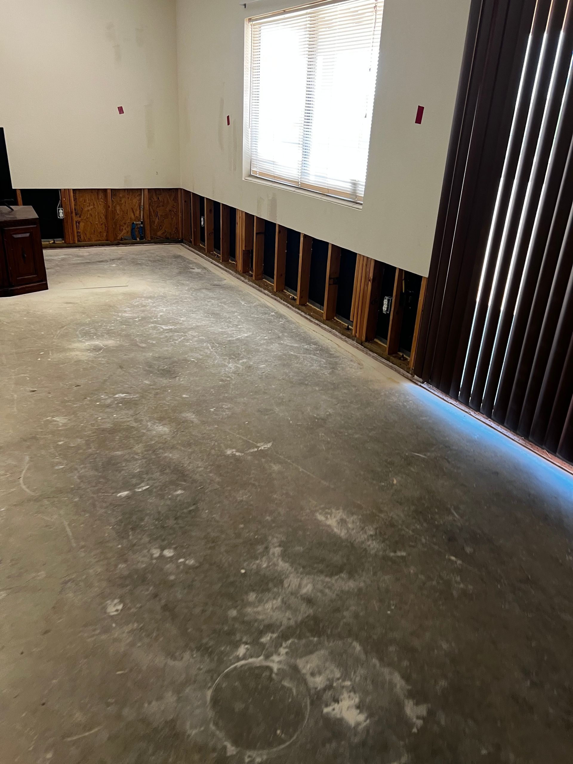 A room with a lot of windows and a concrete floor.