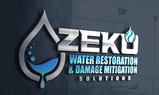 A logo for zeku water restoration and damage mitigation solutions