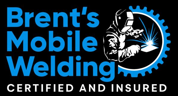 Brent's Mobile Welding logo: Welder in gear inside blue gear, white and blue text.