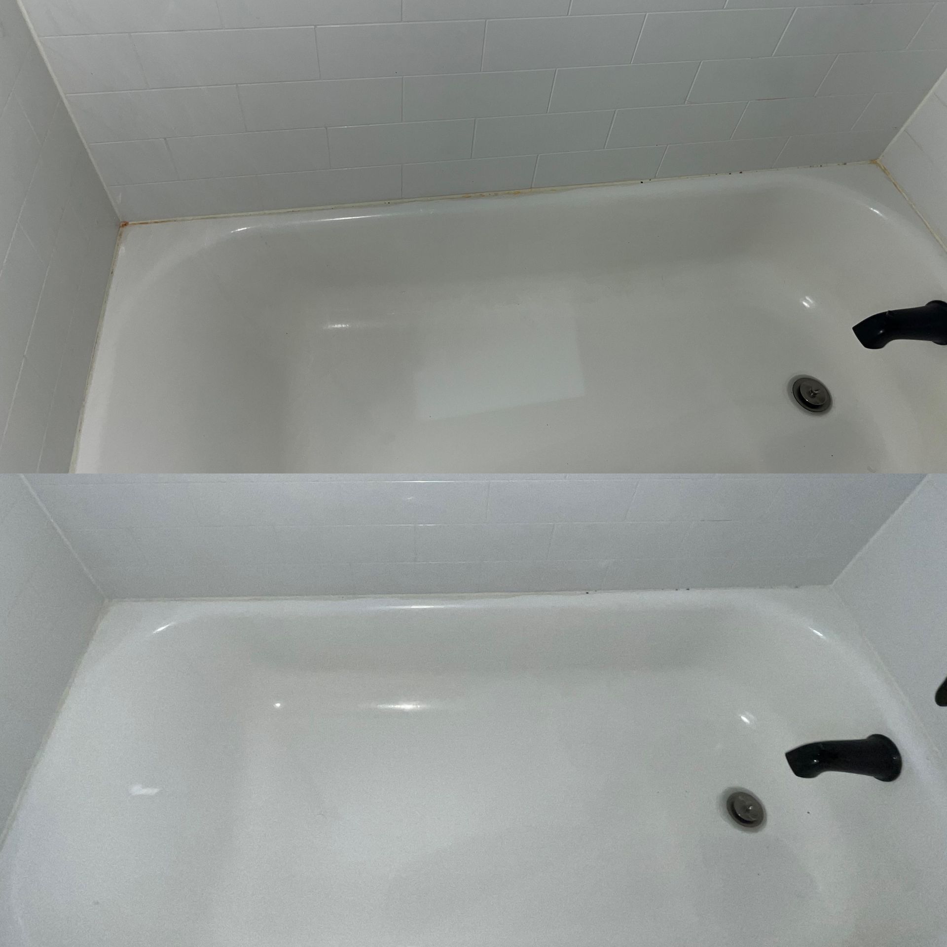 A before and after picture of a bathtub in a bathroom.