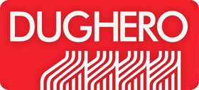 Logo rettangolare rosso con la scritta "DUGHERO" in testo bianco sopra linee bianche stilizzate.