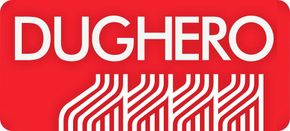 Logo rettangolare rosso con la scritta "DUGHERO" in testo bianco sopra linee bianche stilizzate.