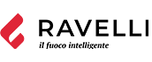 Logo Ravelli con una forma astratta rossa e la parola "RAVELLI" in nero, testo in italiano sotto.