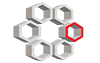 Six-hexagon design; five white and one red, forming a flower-like shape.