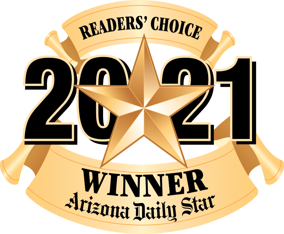 Readers' Choice 2021 Winner logo from Arizona Daily Star: Gold star over black numbers and banner.