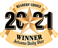 Readers' Choice 2021 Winner logo from Arizona Daily Star: Gold star over black numbers and banner.